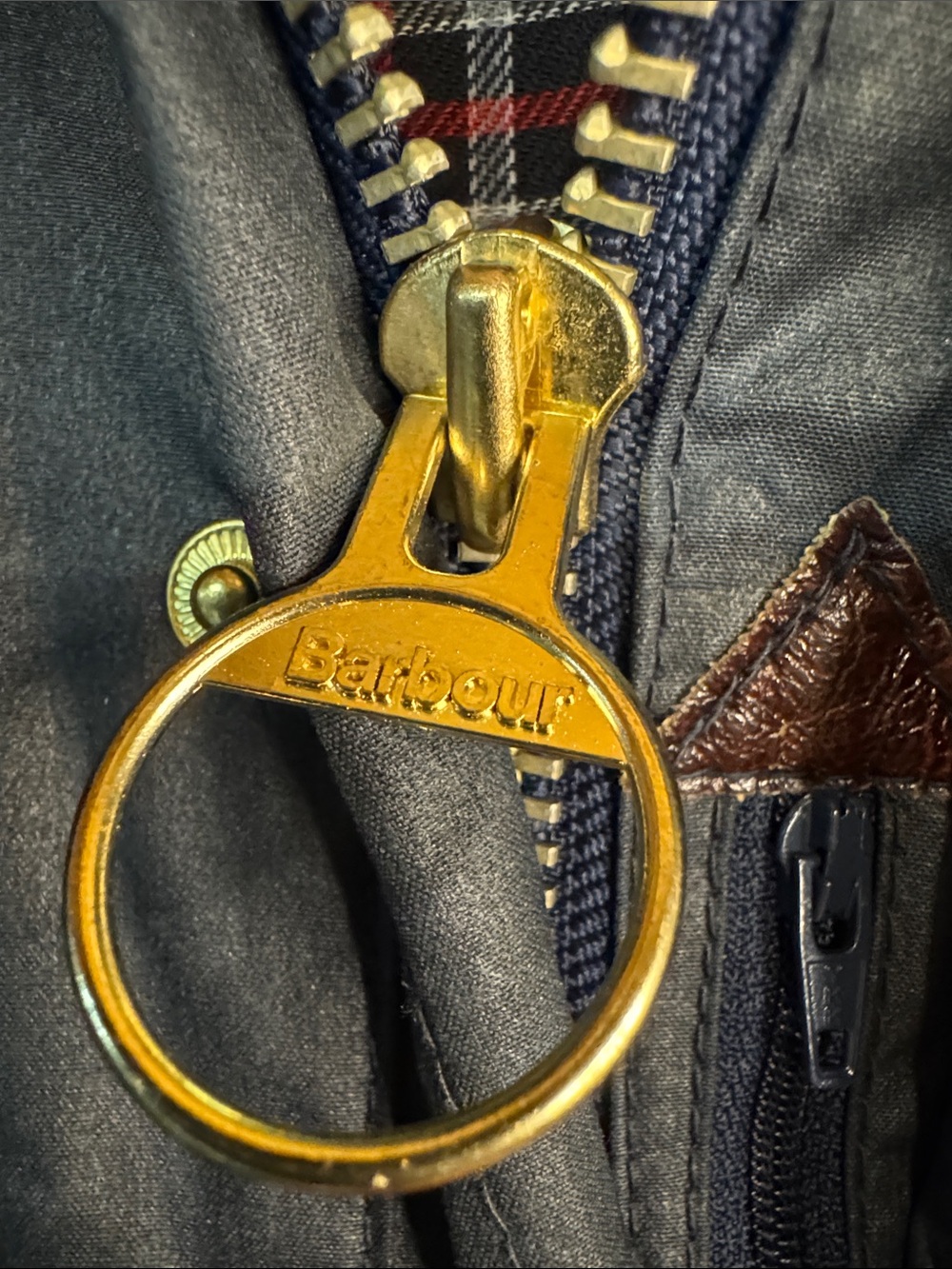 Barbour Border Wax Jacket in Navy with Corduroy Collar and Plaid Lining - Picture 3 of 16